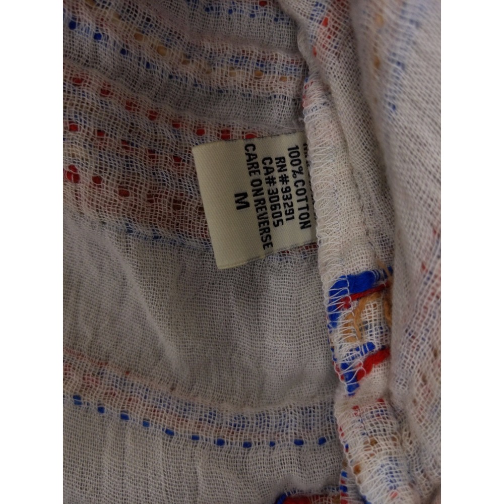 Dylan Gauze Poncho Top Women Medium White Multi Color Fringe Boho Stripe - Picture 9 of 10